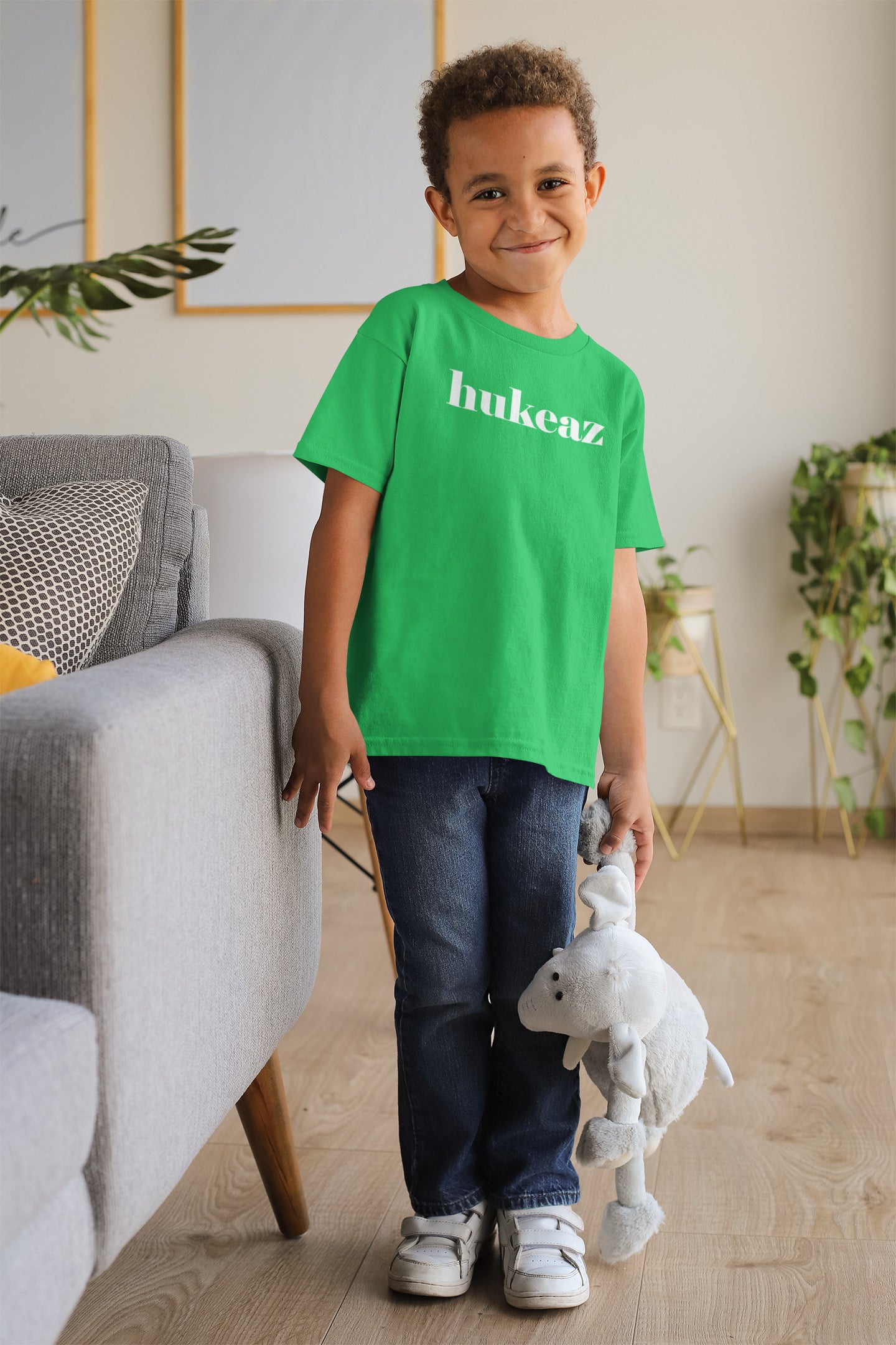 HUKEAZ - Kids - Plain Tee - Green/White
