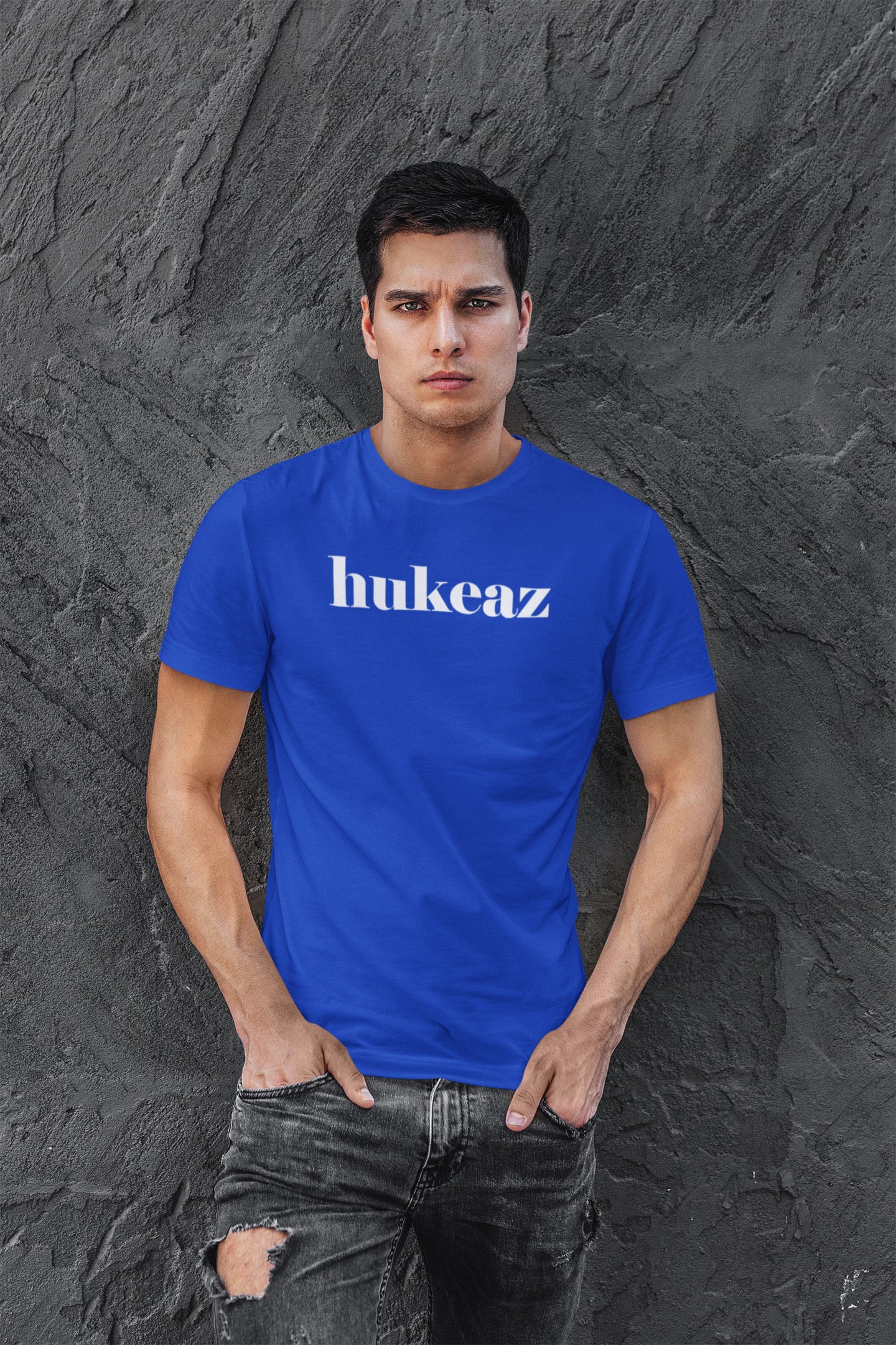 HUKEAZ - Mens - Plain Tee - Blue/White